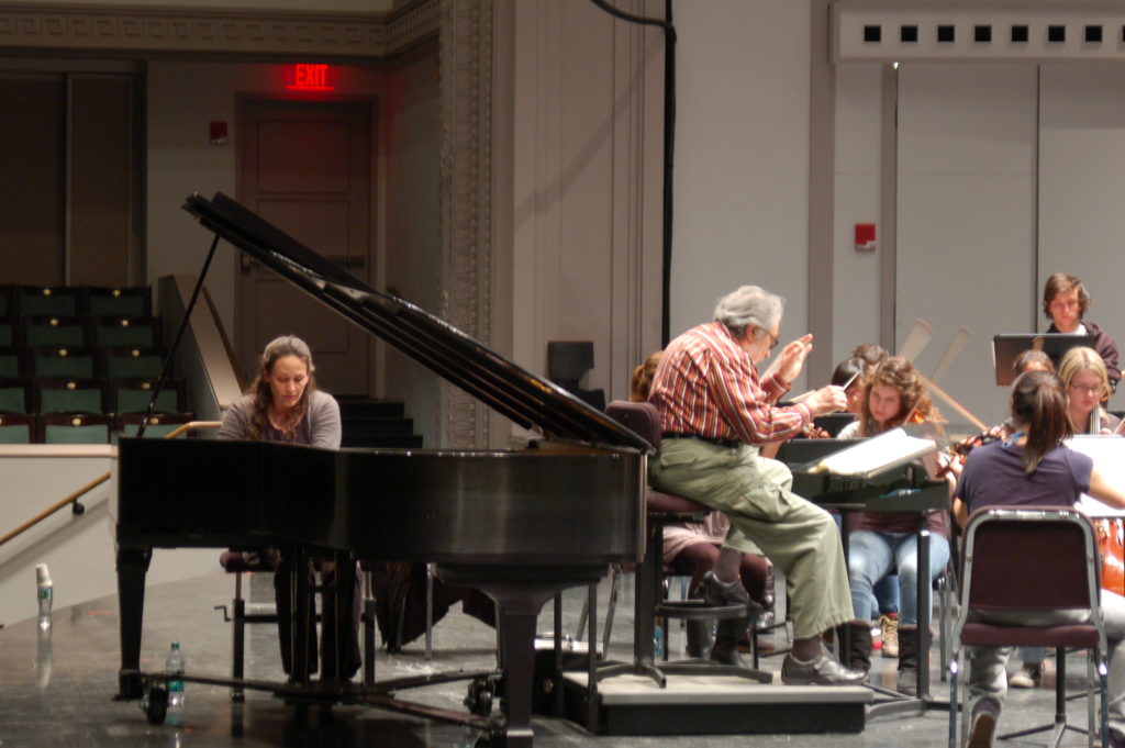 Miri Yampolsky rehearsing Beethoven with the Cornell Symphony Orchestra, Leon Fleisher conducting