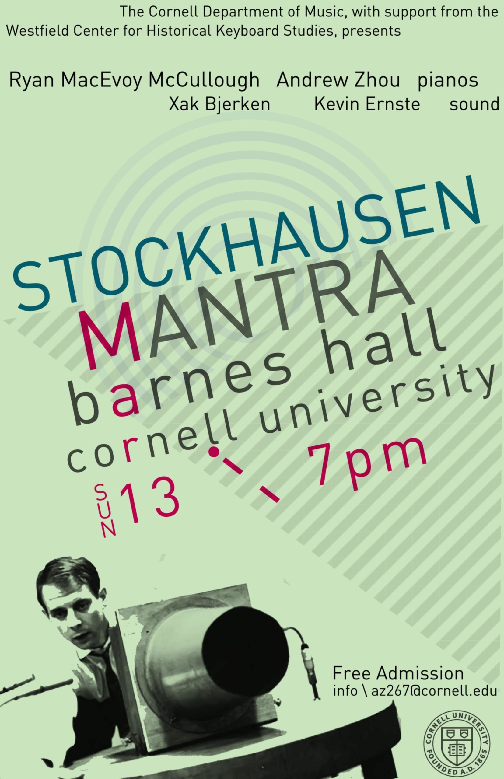 Poster for a performance of Stockhausen's Mantra, March 13, 2016